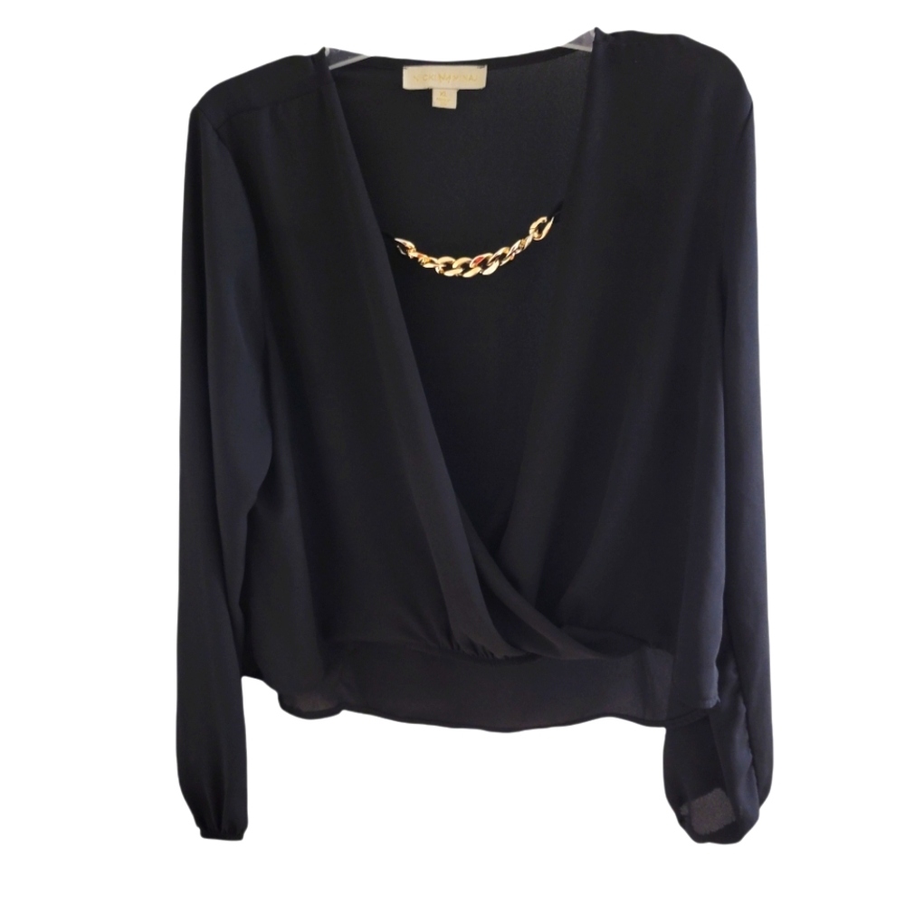 Nicky Minaj Black plunge high low top with chain